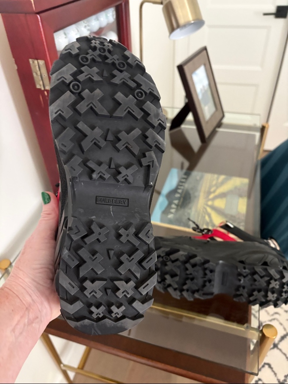 Burberry Black Red Beige Check Low-Top Sneakers - Picture 4 of 5